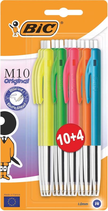 Bic balpen M10 Original Ultracolours blister van 10 + 4 gratis
