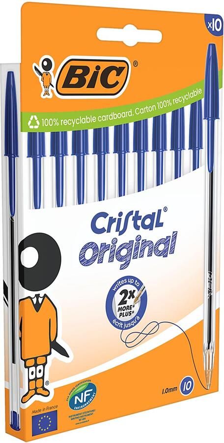 Bic balpen Cristal Medium blauw blister van 10 stuks