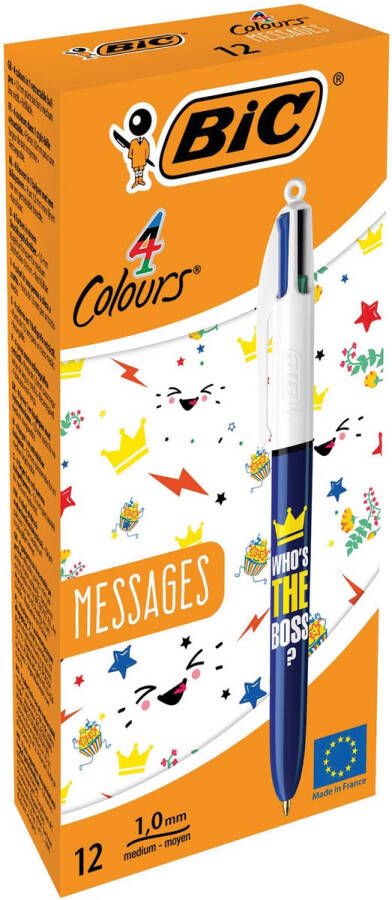 Bic Colours Messages 4-kleurenbalpen medium klassieke inktkleuren doos van 12 stuks