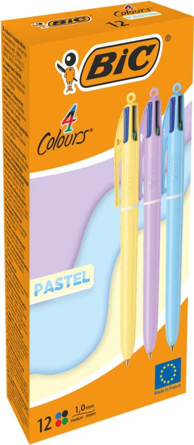 Bic Colours Pastel 4-kleurenbalpen medium klassieke inktkleuren µdoos van 12 stuks