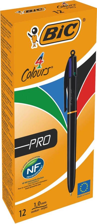 Bic Colours Pro 4-kleurenbalpen medium klassieke inktkleuren lichaam zwart