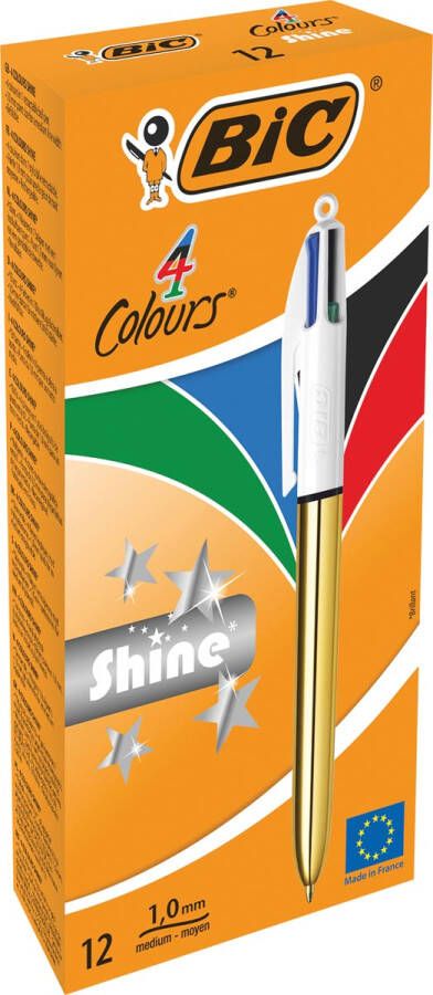 Bic Colours Shine 4-kleurenbalpen medium klassieke inktkleuren lichaam goud