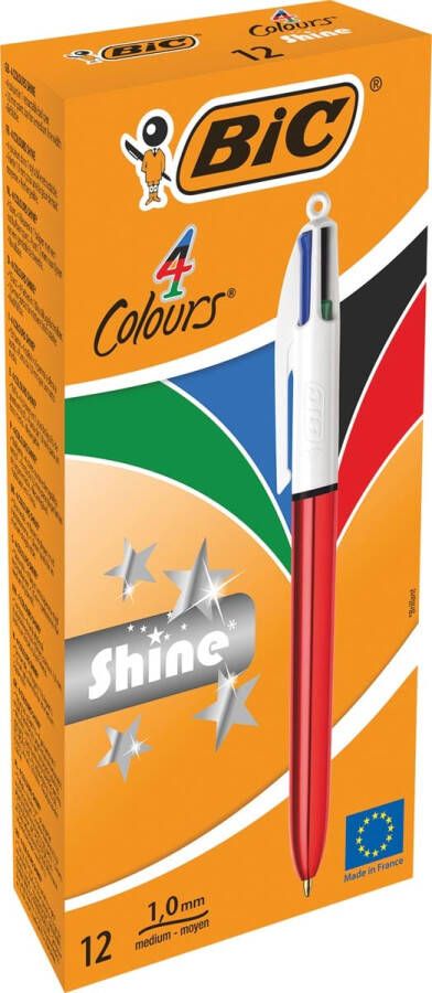 Bic Colours Shine 4-kleurenbalpen medium klassieke inktkleuren lichaam metallic rood