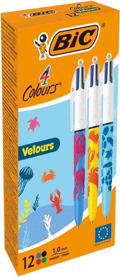 Bic Colours Velours 4-kleurenbalpen medium klassieke inktkleuren doos van 12 stuks