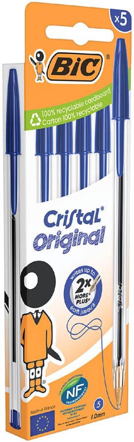 Bic Cristal balpen medium blauw blister van 5 stuks