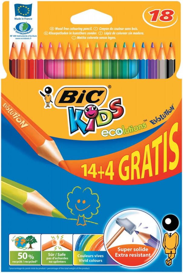 Bic Kids Evolution Ecolutions kleurpotloden etui 14 + 4 gratis