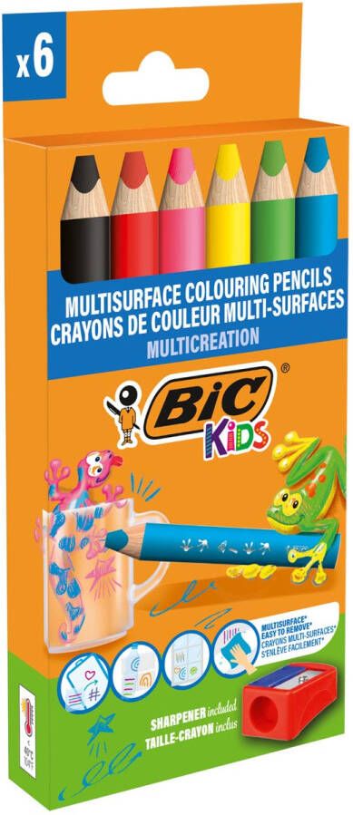 Bic Kids kleurpotlood Multisurface assorti etui van 6 stuks + slijper