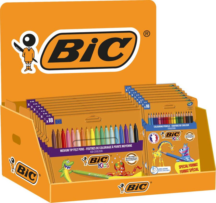 Bic Kids kleurpotlood + viltstift Back To School assorti display van 48 etuis