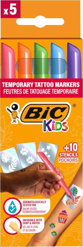 Bic Kids tattoo marker set assorti set van 5 pennen en 10 stencils
