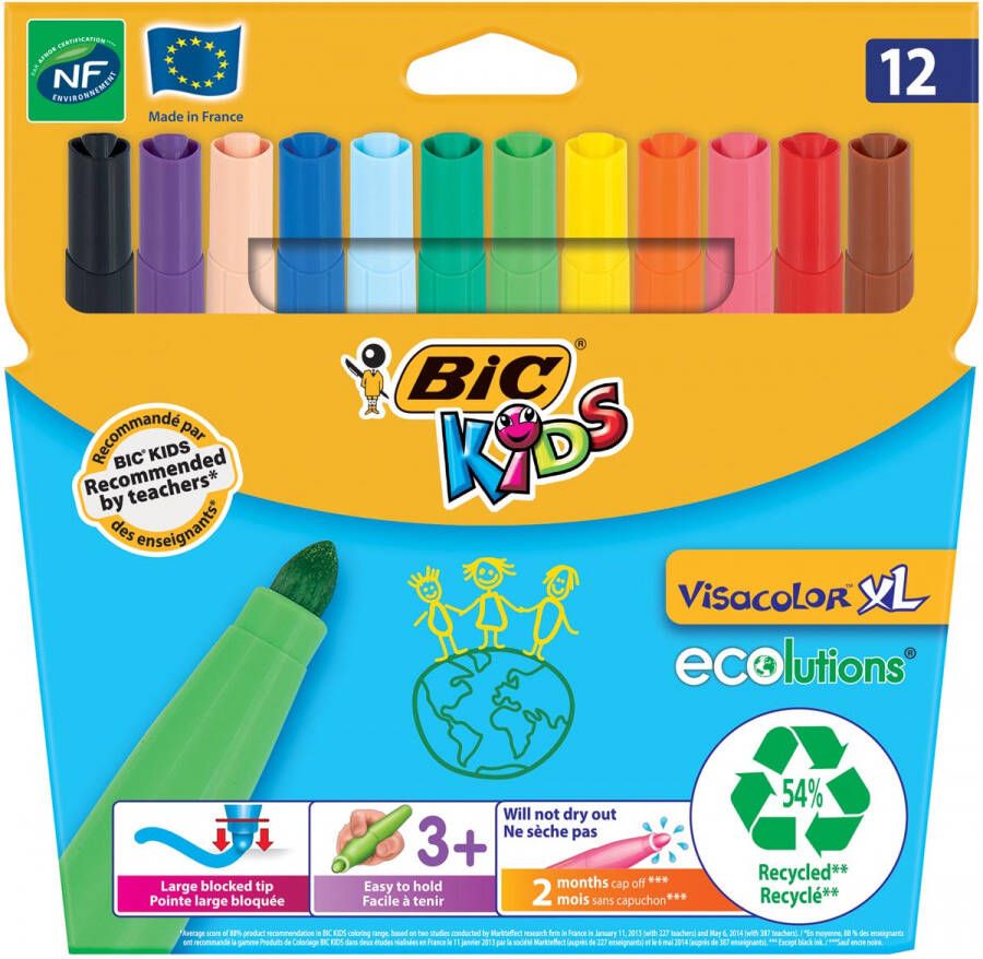 Bic Kids Viltstift Visacolor XL Ecolutions 12 stiften in een kartonnen etui