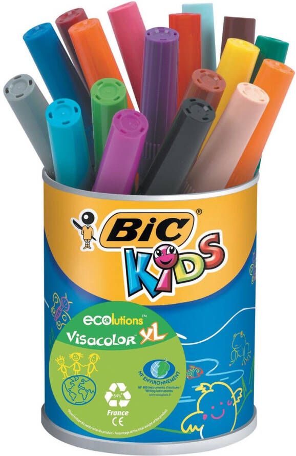 Bic Kids Viltstift Visacolor XL Ecolutions 18 stiften in een metalen pot