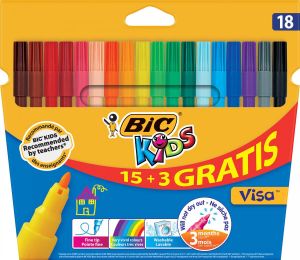 Bic Kids viltstiften Visa ophangdoosje met 15 + 3 gratis