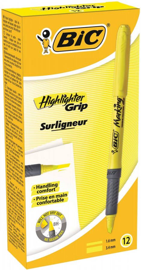 Bic markeerstift Highlighter Grip geel doos van 12 stuks