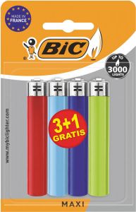 Bic Maxi vuursteen aanstekers geassorteerde kleuren blister van 3 + 1 gratis