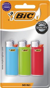 Bic Mini vuursteen aanstekers geassorteerde kleuren blister van 3 stuks
