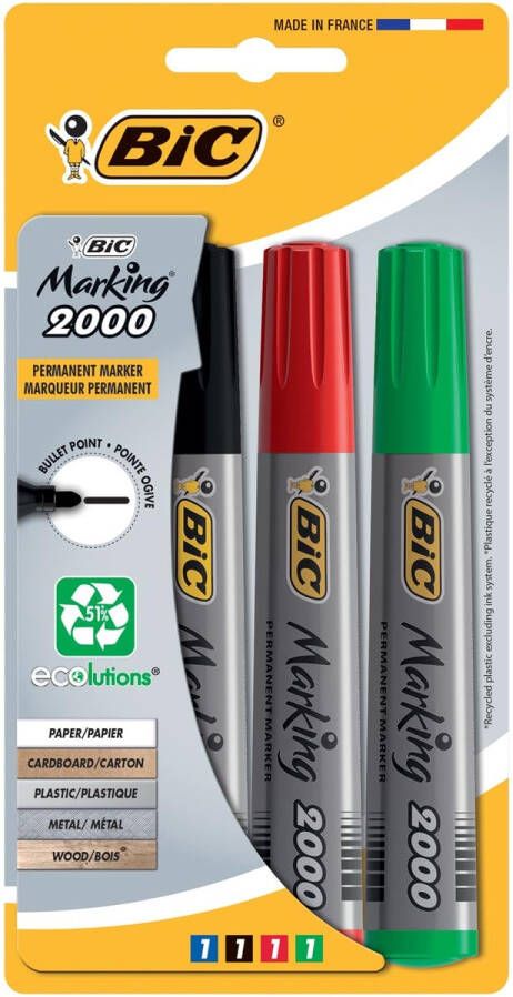 Bic permanent marker 2000 doos met 4 stuks in geassorteerde kleuren
