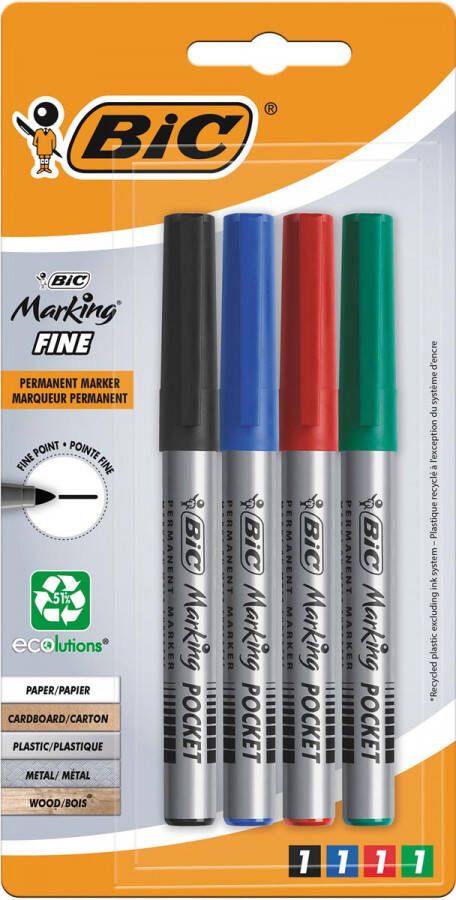 Bic permanent marker ECOlutions schrijfbreedte 1 mm fijne punt geassorteerde kleuren