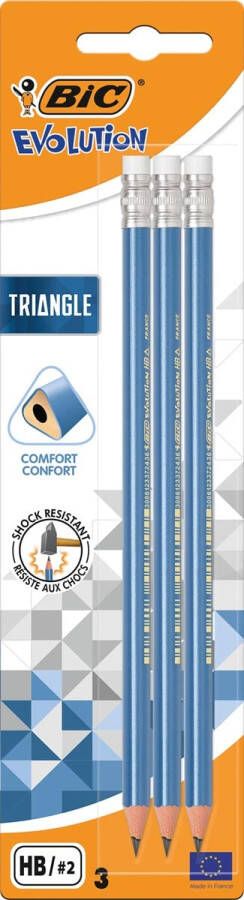 Bic potlood Evolution Triangle met gom blister van 3 stuks