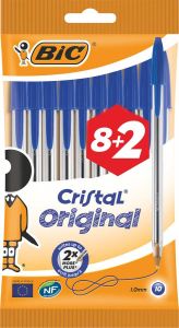 Bic stylo bille Cristal Medium blauw blister 8 + 2 GRATUIT