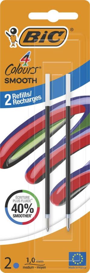 Bic vulling voor balpen 4 Colours Smooth medium blister van 2 stuks blauw