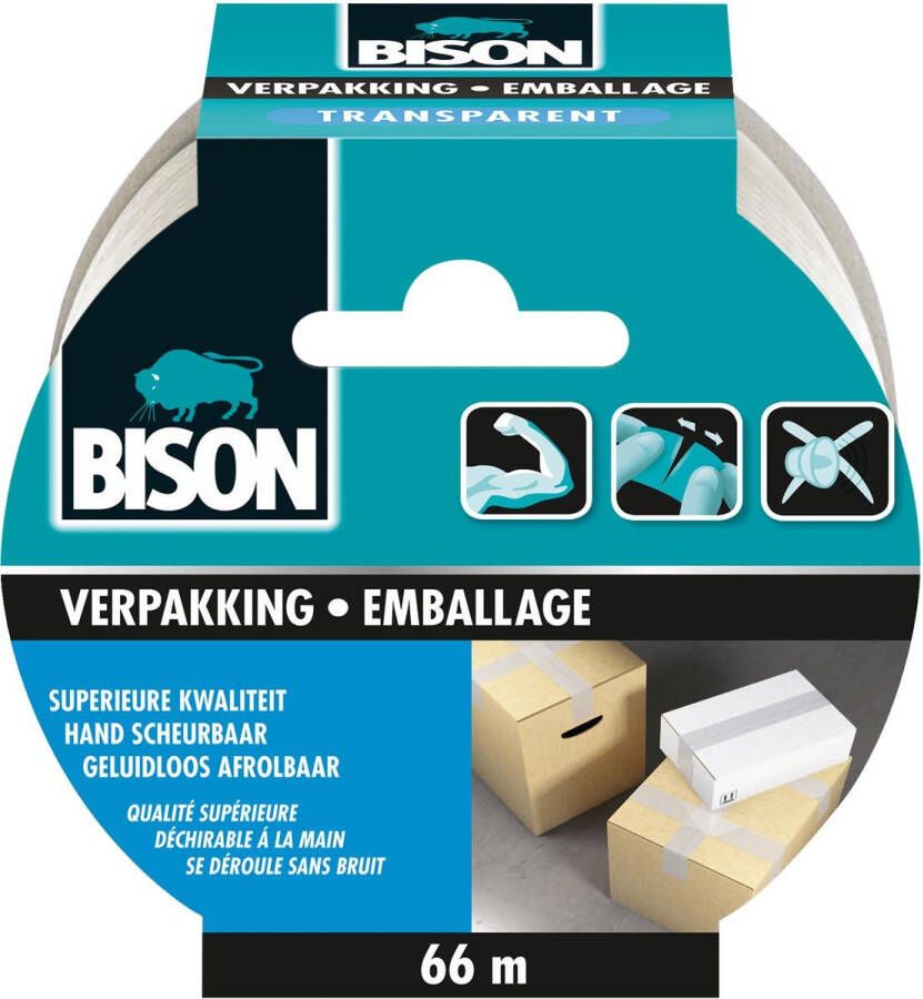 Bison verpakkkingstape ft 50 mm x 66 m transparant