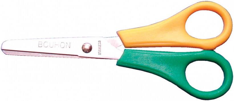Bouhon schaar Inox 14 cm, voor linkshandigen, geel/groen, met ronde punt online kopen