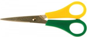 Bouhon schaar Inox 14 cm voor linkshandigen geel groen met scherpe punt