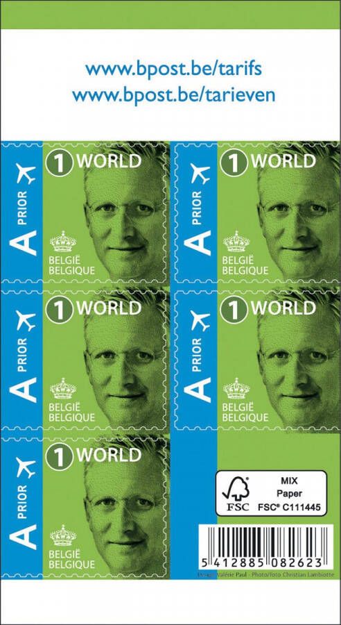 BPost postzegel internationaal Koning Filip blister van 50 stuks prior