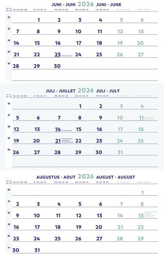 Brepols 3-Maandkalender 2026 30x60cm