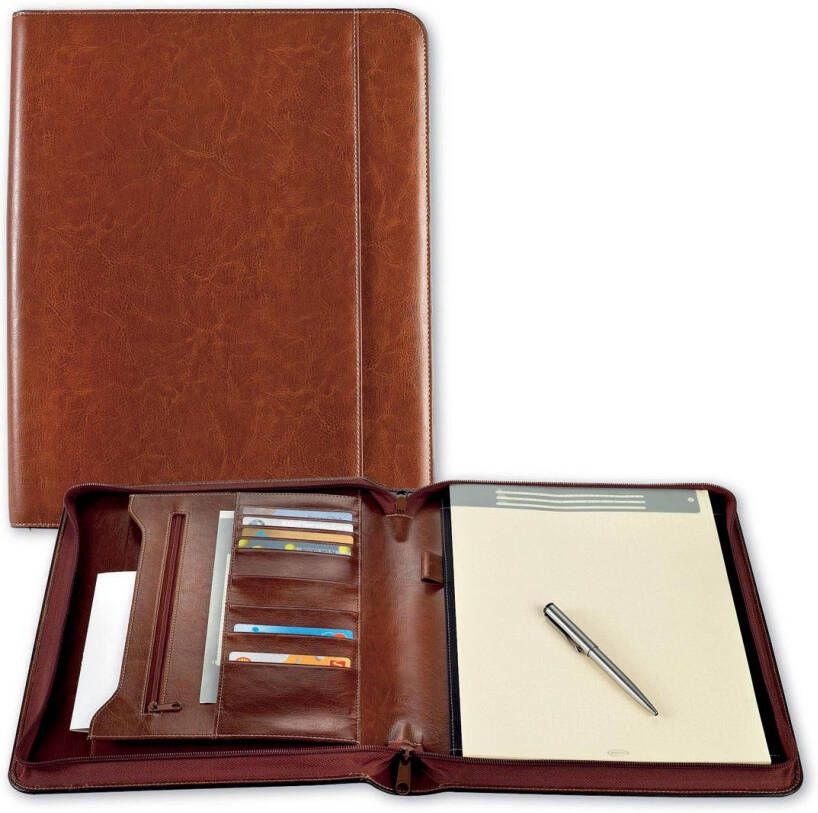 Brepols Schrijfmap Palermo luxe A4 met rits inclusief schrijfblok bruin