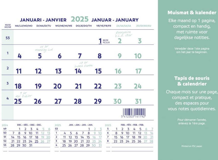 Brepols muismatkalender ft 23X18 cm Nederlands-Frans 2026