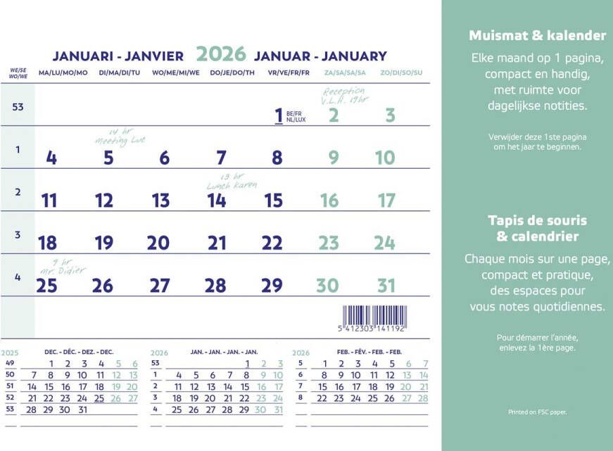 Brepols muismatkalender ft 23X18 cm Nederlands-Frans 2026