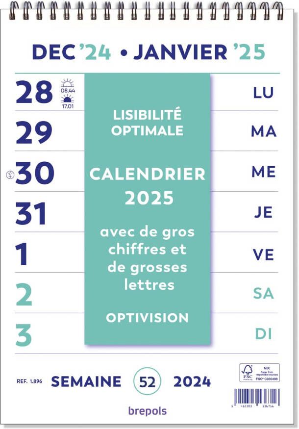 Brepols Optivision Wand-week kalender Franstalig 2025