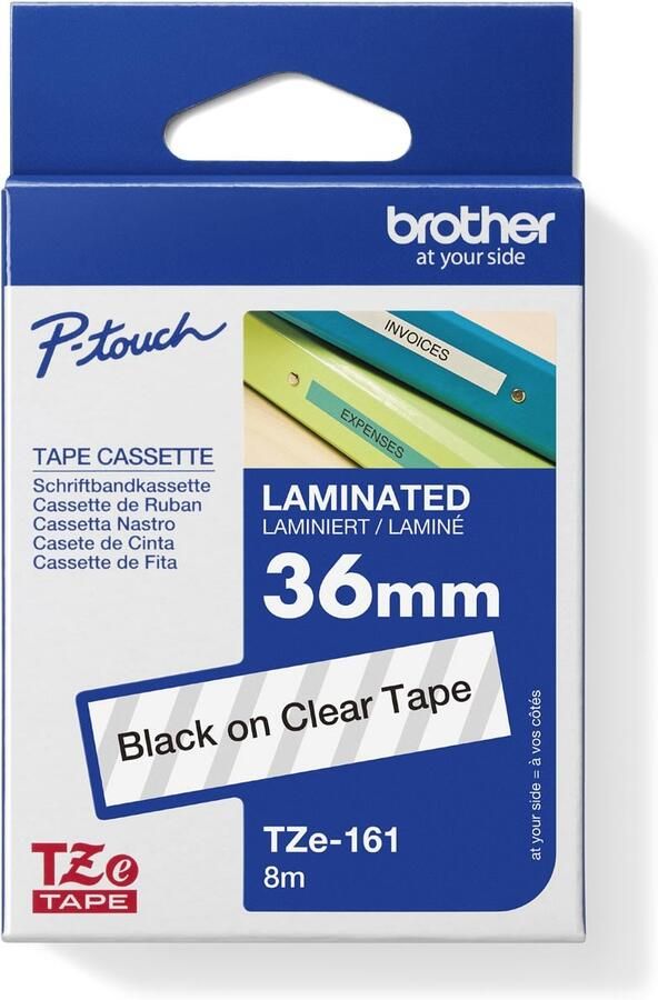 Brother Labeltape P touch TZE161 36mm zwart op transparant