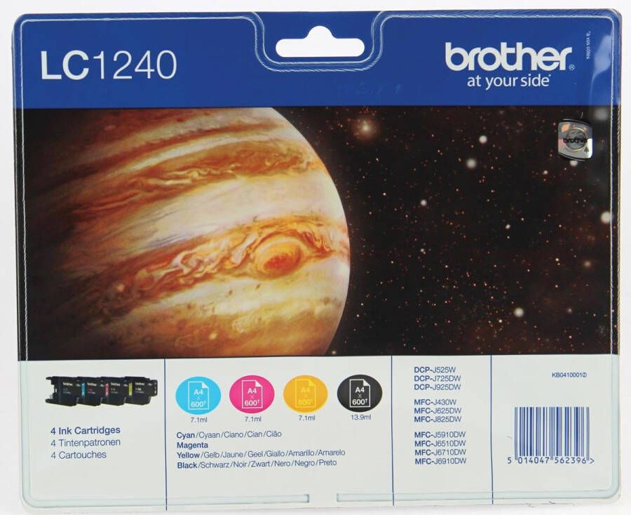 Brother Inktcartridge pakket: Cyaan Magenta Geel Zwart (LC-1240VALBP)
