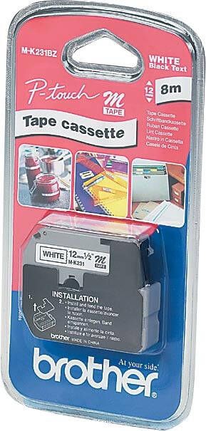 Brother Labeltape P-touch M-K231 ongelamineerd 12mm zwart op wit