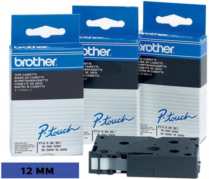 Brother TC tape voor P Touch 12 mm zwart op blauw