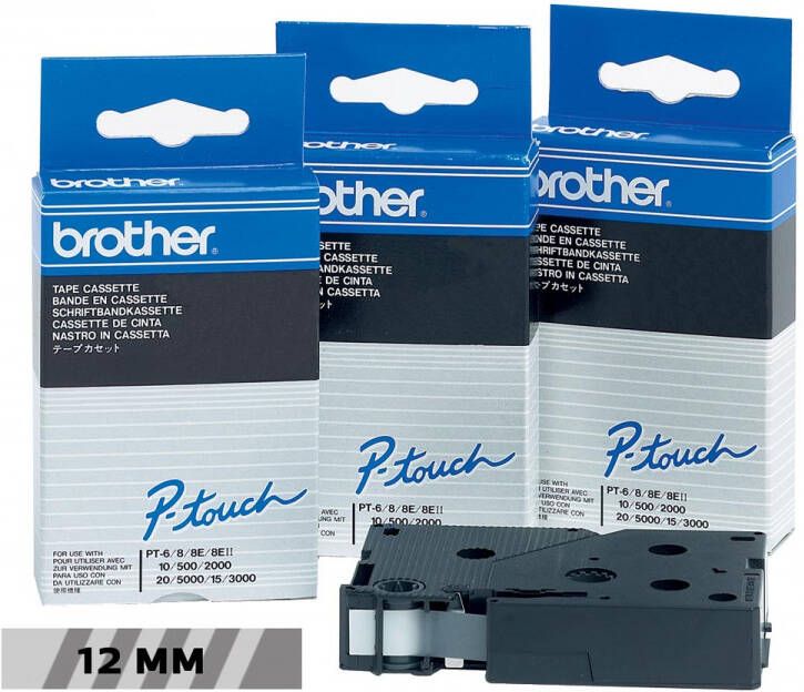 Brother TC tape voor P-Touch 12 mm zwart op transparant