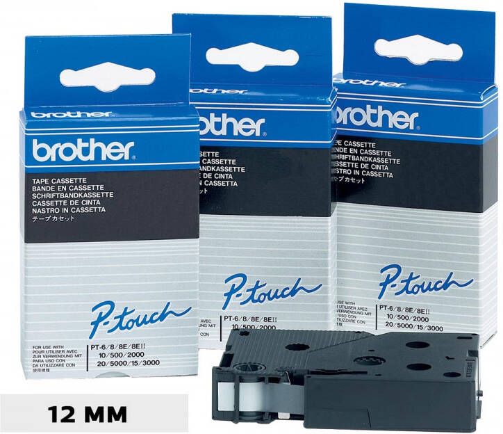 Brother TC tape voor P-Touch 12 mm zwart op wit
