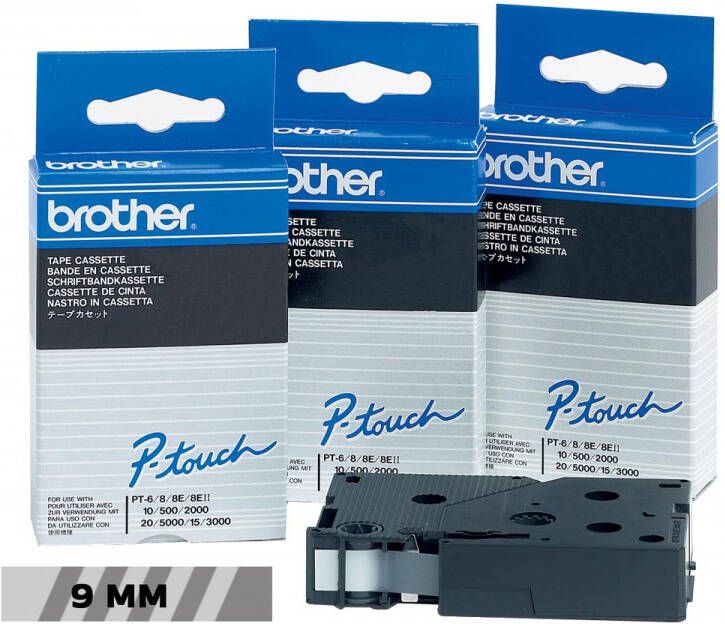 Brother TC tape voor P Touch 9 mm zwart op transparant