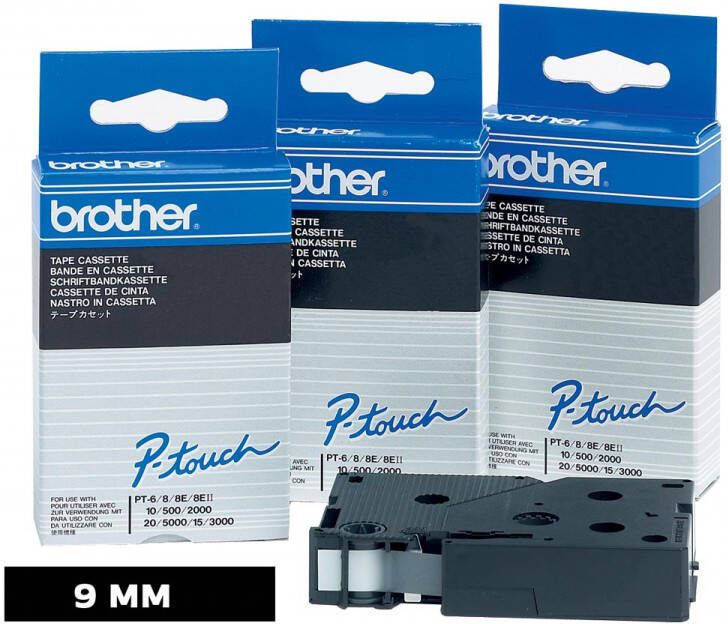 Brother TC tape voor P-Touch 9 mm zwart op wit