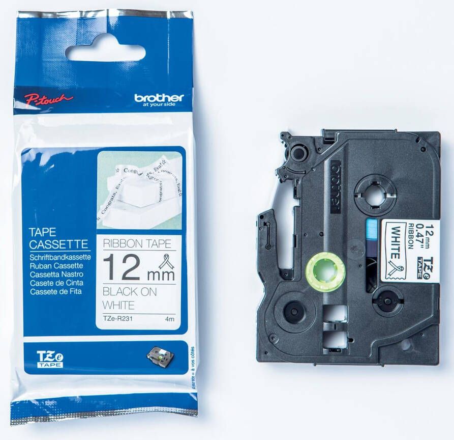 Brother TZe stoffen lint voor P-Touch 12 mm zwart op wit