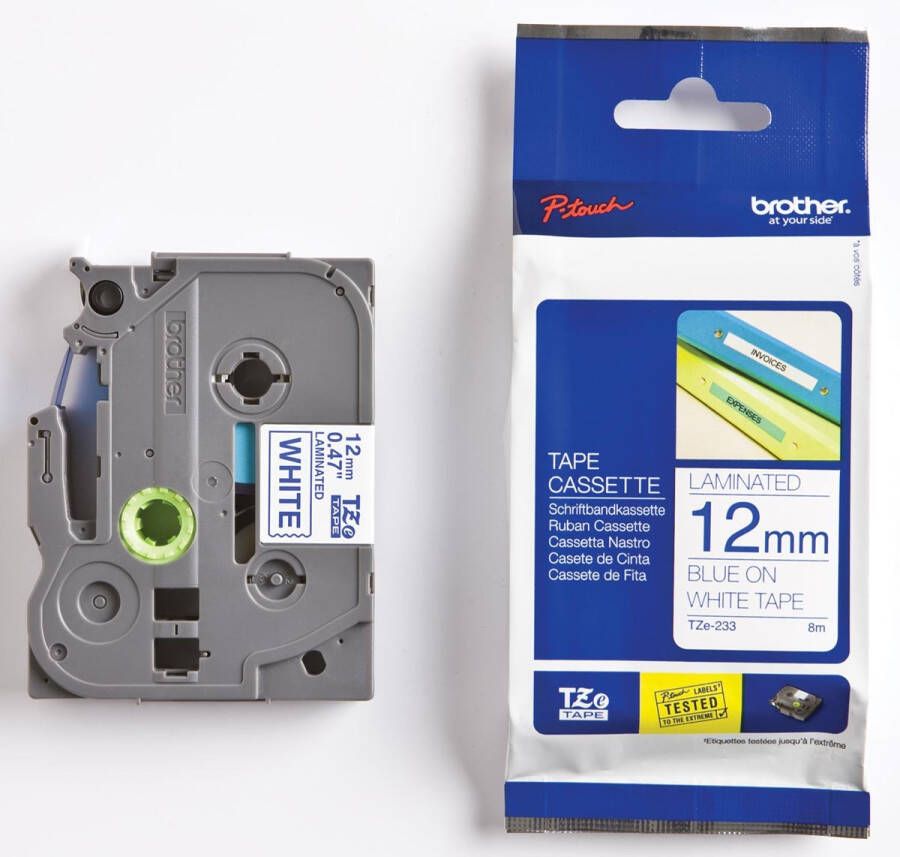 Brother TZe tape voor P-Touch 12 mm blauw op wit