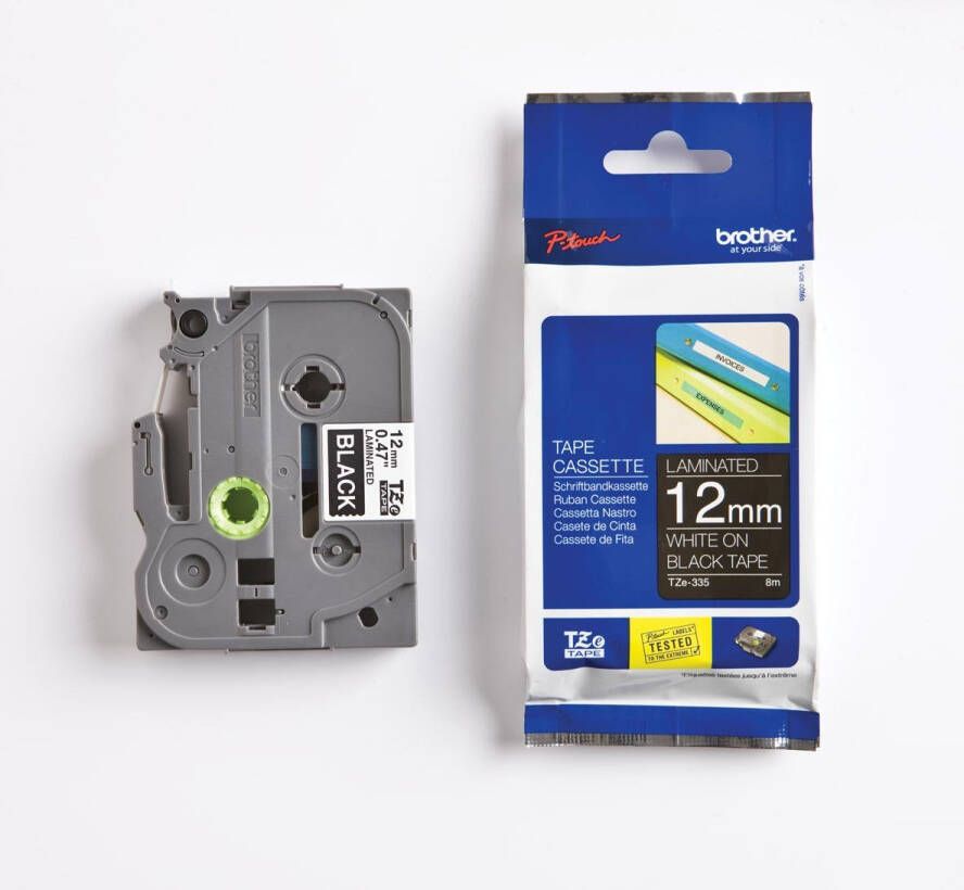 Brother TZe tape voor P-Touch 12 mm wit op zwart