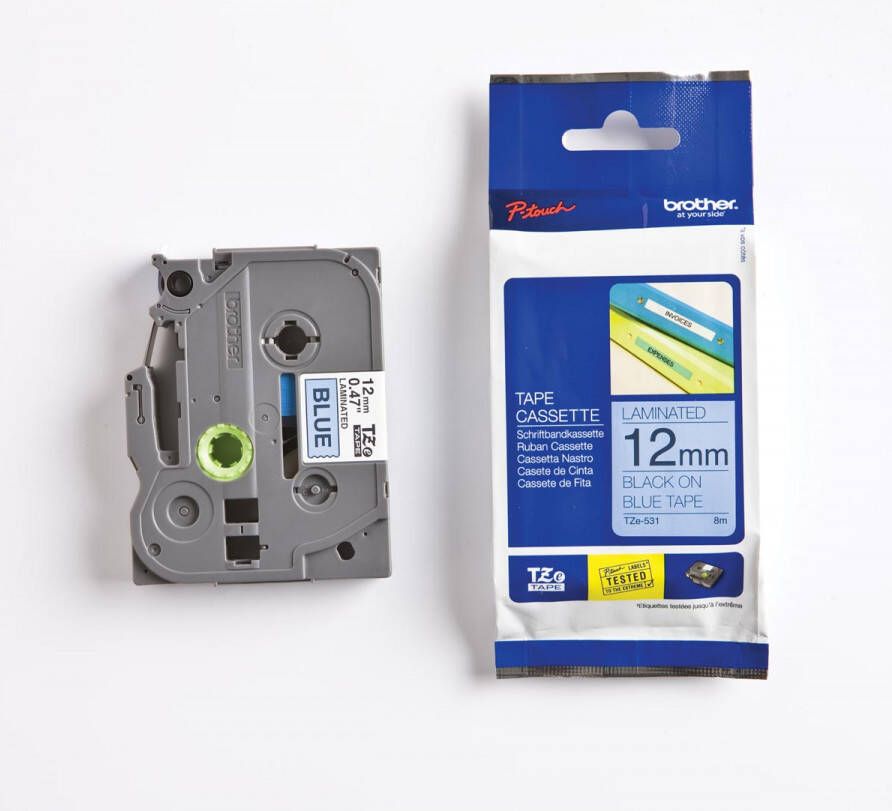 Brother TZe tape voor P-Touch 12 mm zwart op blauw
