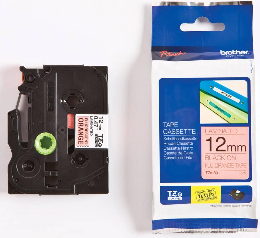 Brother TZe tape voor P Touch 12 mm zwart op fluo oranje