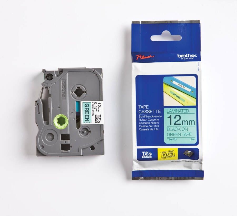 Brother Labeltape P touch TZE731 12mm zwart op groen