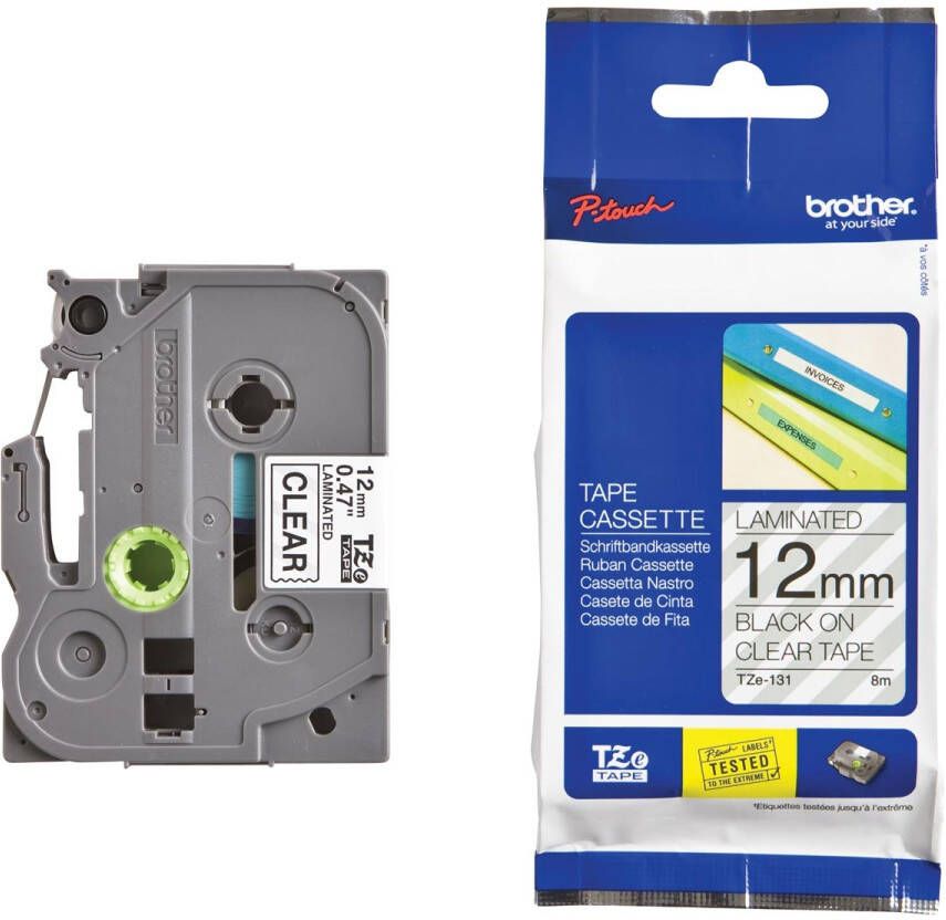 Brother TZe tape voor P-Touch 12 mm zwart op transparant