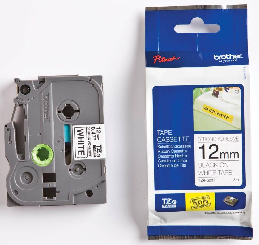 Brother Labeltape P-touch TZe-S231 extra sterk klevend 12mm zwart op wit