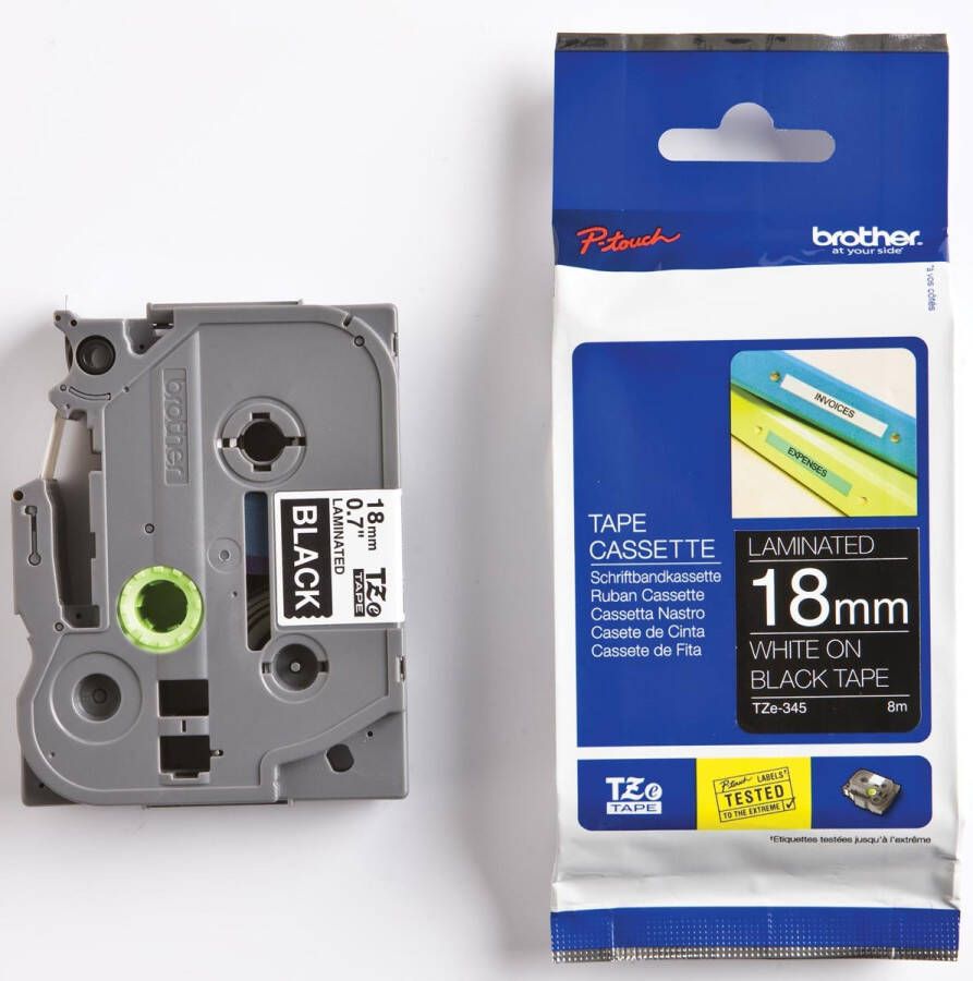 Brother Labeltape P-touch TZe-345 standaard 18mm wit op zwart